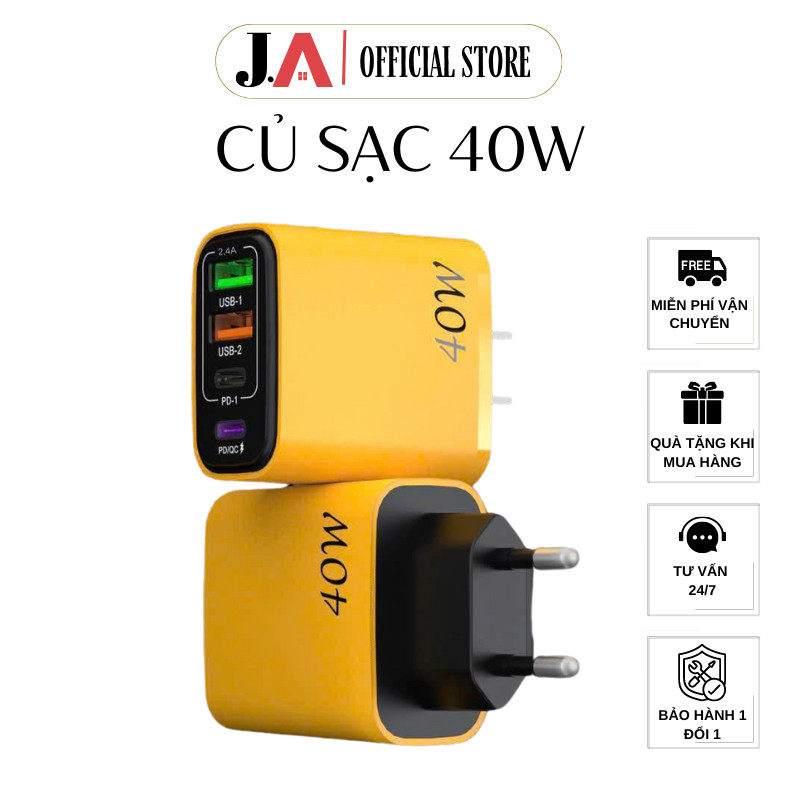 Bộ Sạc Nhanh, Củ Sạc Nhanh Mã618 Đa Cổng 40W 2USB + 2PD Bộ Chuyển Đổi Nguồn 3.0 ĐT Cho iOS, Type C (