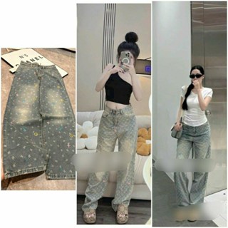 Quần jean lv thêu sắc màu ống rộng cực chất chơi 3 size sml