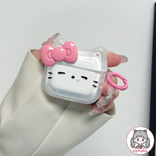 Vỏ tai nghe trong suốt 3D màu hồng Nơ Hello Kitty Tai nghe không dây Bluetooth Vỏ silicon cứng Tương thích cho Airpods 1 2 3 pro 2 Vỏ tai nghe