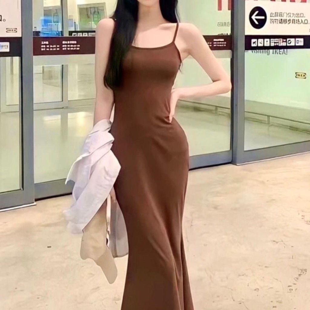 ￼Đầm body 2 dây dáng dài đuôi cá , Váy body nữ vải tăm lạnh Quảng Châu mềm mịn mát tôn dáng sexy mã hh04 | BigBuy360 - bigbuy360.vn