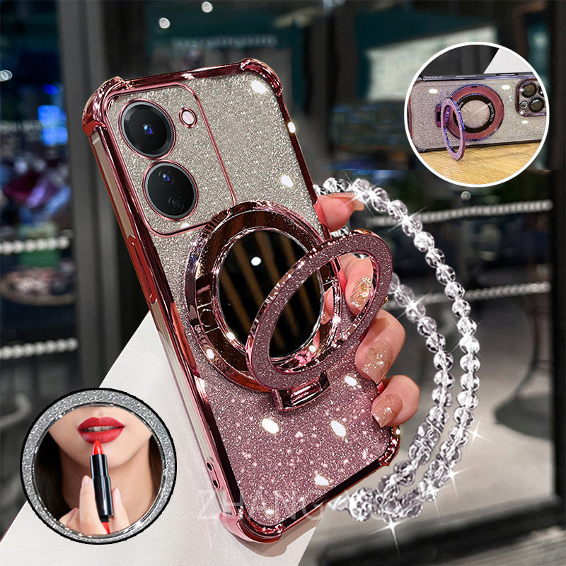 Ốp Lưng Cho vivo Y36 4G Giá đỡ gương trang điểm 3D Vỏ mềm vòng tay mới