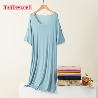 Phụ Nữ Modal Cotton Váy Rời Trơn midi Đầm Thoải Mái Loungewear Tay Ngắn Cổ Chữ V Đầm Mùa Hè Thường Ngày woma Chiều Dài Vừa Váy