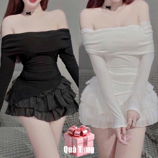 [SB108] Sét bộ nữ 2 món áo gân bẹt vai và chân váy 3 tầng chất vải voan có quần trong lưng thun