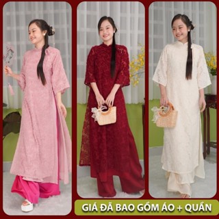 Áo dài lông vũ Yến Phượng phối nơ buộc cách điệu, đã phối sẵn màu quần - Trang Lily Áo Dài -Thời trang Nữ Dress Women