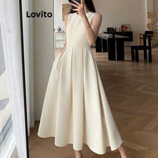 Đầm Lovito có dây kéo màu trơn phong cách thường ngày cho nữ LNL36118 (Trắng nhạt)