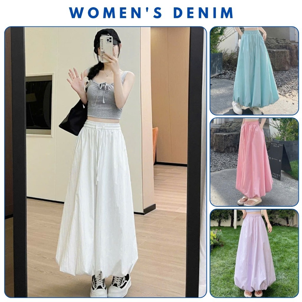 Chân váy bí ngô nữ bigsize dáng dài  chất gió nữ 2 lớp lưng chun co giãn CV62 Chân váy bigsize quả b