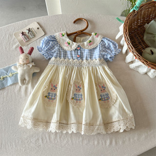  Váy Tay Phồng Cổ Điển Họa Tiết Lolita Thỏ Ren Caro Cho Bé Gái 1-8 Tuổi MINTSCLOSET Quảng Châu GV0336 