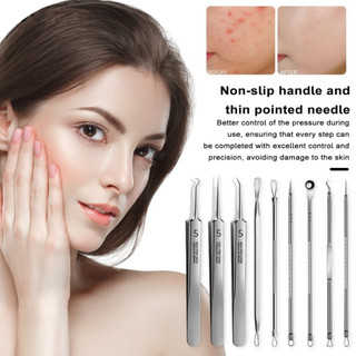 7-Pack Acne Needle Ultra-Fine No. Nhíp đầu đen Hỗ trợ giảm mụn 5 tế bào bằng thép không gỉ