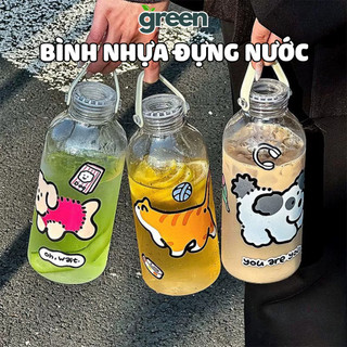  Bình Nước Nhựa Trong Suốt Kèm Sticker Bình Đựng Nước 1L Có Quai Xách Tiện Lợi Mang Đi Học Làm dinohome 