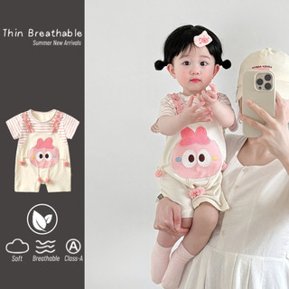 0-24 Tháng Chất Lượng Cao Mùa Hè Ngắn Tay Body Bé Gái Mới Lớp A Màu Hồng Hoạt Hình Sọc Ngọt Ngào Phong Cách Hàn Quốc Đi Chơi Áo Liền Quần