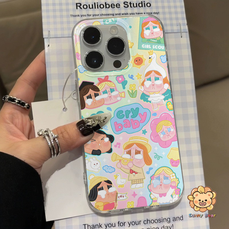 Ốp iPhone 16 Pro Max Crybaby Dễ Thương Thoại Bạc Gradient Laser Sang Trọng Tương Thích Cho iPhone 16