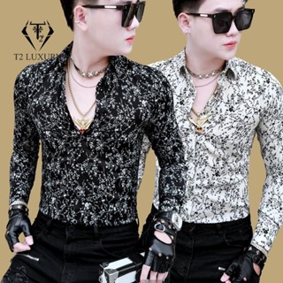 Áo sơ mi nam họa tiết hoa dây cách điệu 2 màu phom ôm đẹp vải lụa mát mịn phong cách sang trọng