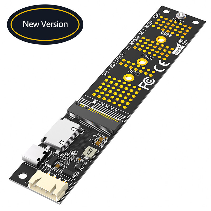 M.2 NVME M Key to SFF-8611 Riser Type C Power Adapter NVME SSD + Cáp nguồn SATA sang 4Pin cho 2230 2