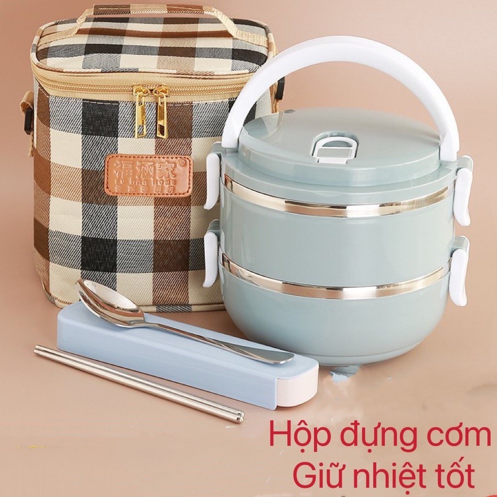 Hộp cơm 2 tầng đựng cơm lúa mạch giữ nhiệt 2 tầng , camen ruột inox 2 tầng , cơm giữ nhiệt 2 tầng