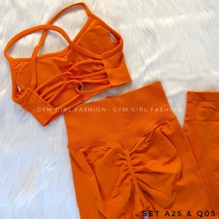 [Mẫu Mới] Set A25 & Q05 : Set Dài Đồ Tập Thể Thao Nữ Ôm Sát, Lưng Sexy Kết Hợp Với Quần Dài Chun Mông Mitao - G Fashion