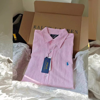 PMIK Ralph Lauren Early Autumn New Linen Shirt Embroidered Solid Color Long Sleeve Shirt Vintage Shirt Loose Casual