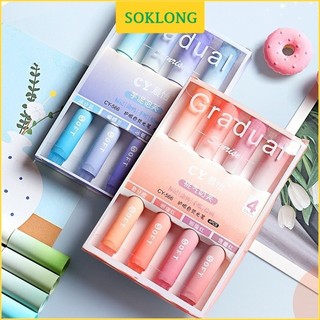 Set 4 bút dạ quang màu dịu mắt HI09, bút highlight đánh dấu Pastel thân tròn Gradual