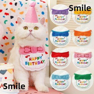 Bộ mũ khăn quàng sinh nhật cho thú cưng SMILE, Khăn quàng cổ cho thú cưng Khăn sinh nhật cho mèo, Đạo cụ chụp ảnh phong cách Ins cho thú cưng Tiệc sinh nhật Khăn quàng mèo Bộ mũ cho mèo