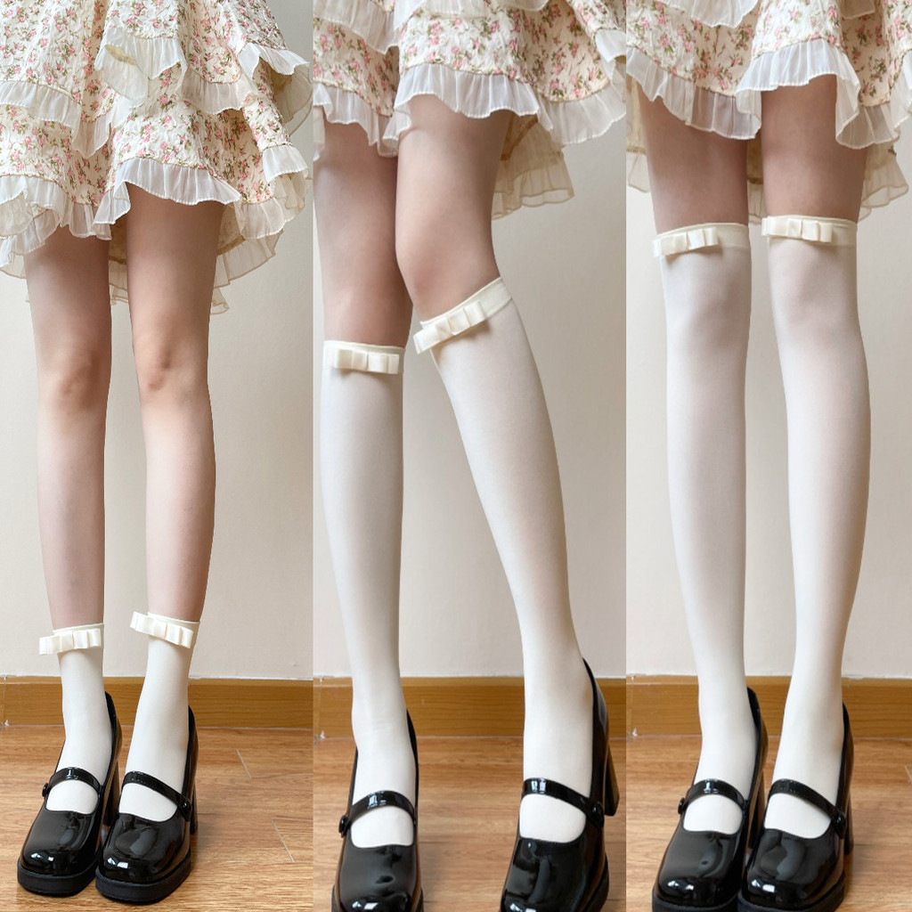 Jk Gothic Kawaii Dễ Thương Tất Nơ Milky Trắng Đen Tất Ngắn Nữ Nhung Mềm Phong Cách Nhật Bản Ngọt Ngào Bé Gái Y2K