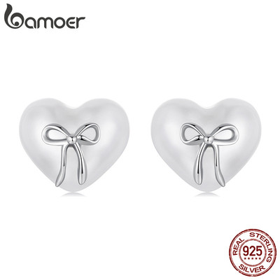 Bamoer Bạc 925 Bông Tai Nơ Trái Tim Món Quà Trang Sức Cho Nữ