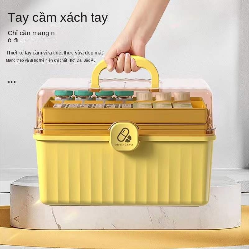 Family medicine box with large capacity and multi-layer first-aid box, drug classification storage b
