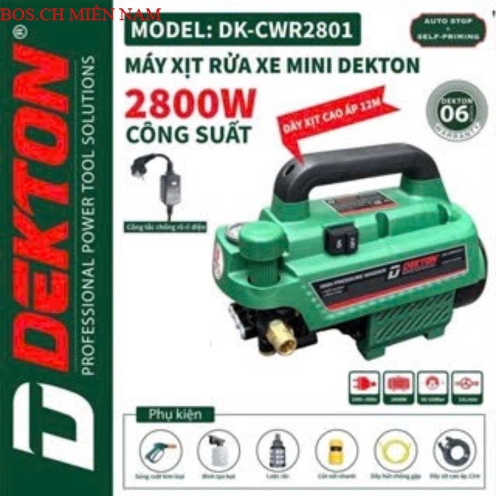 Máy rửa xe chỉnh áp chống giật DEKTON DK-CWR2801, Công suất lớn 2800W, Không chổi than bos.ch miền n