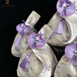 Túi đeo cổ tay tua rua, Túi đựng mỹ phẩm Túi xách phong cách Trung Quốc mới, Túi đựng đồ ăn trưa mặt dây chuyền hoa khí chất Túi đựng đồ nhỏ Phụ kiện sườn xám cho bé gái