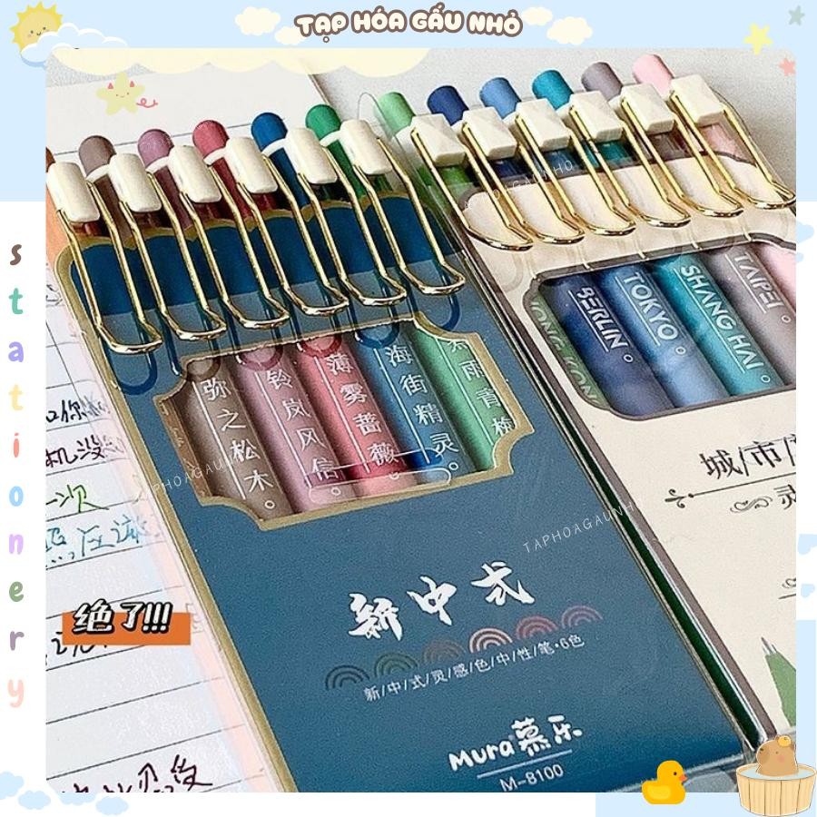 Set 6 bút gel Mura 8100&8101 mực tone màu retro phong cách basic siêu đẹp [taphoagaunho]