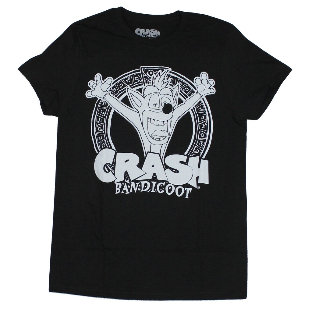 Áo thun nam thiết kế Crash Bandicoot với hình Winking Crash màu trắng trong vòng tròn