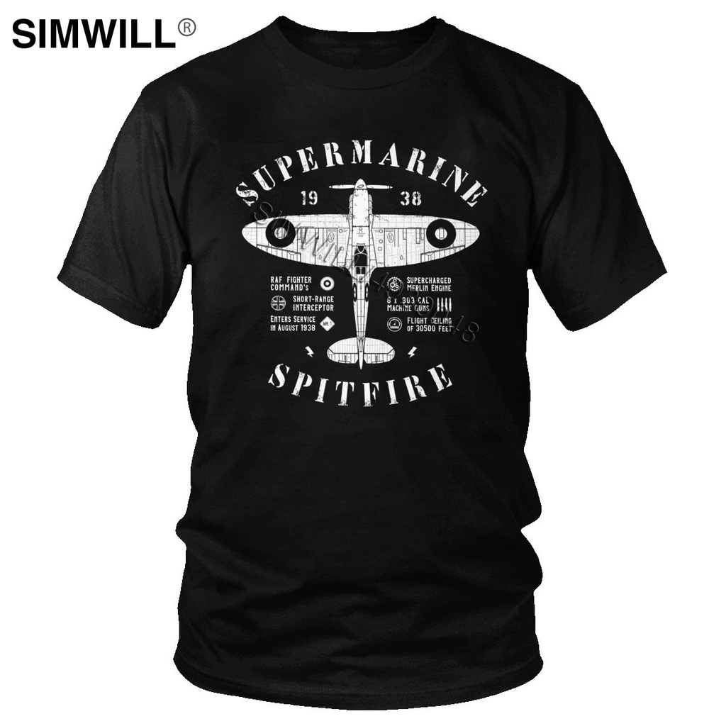 Supermarine Spitfire Áo Thun Mát 100% Cotton Tee Nam Tay Ngắn Máy Bay Tiêm Kích Máy Bay Áo WW2 Chiến