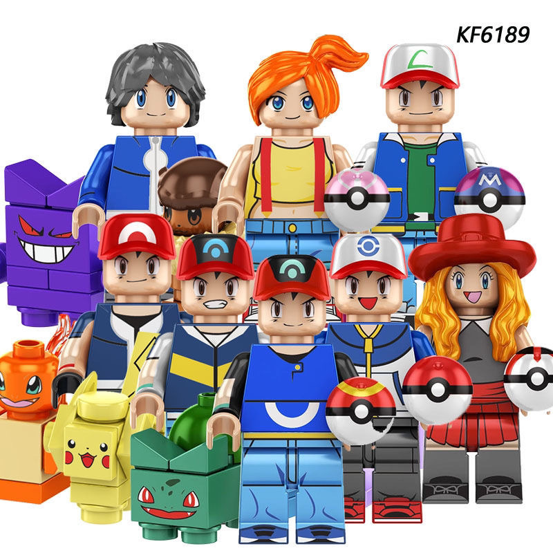 Tương thích Lego Pokémon Pikachu Xiaozhi Poke Ball Khối xây dựng lắp ráp Minifigure Đồ chơi trẻ em K