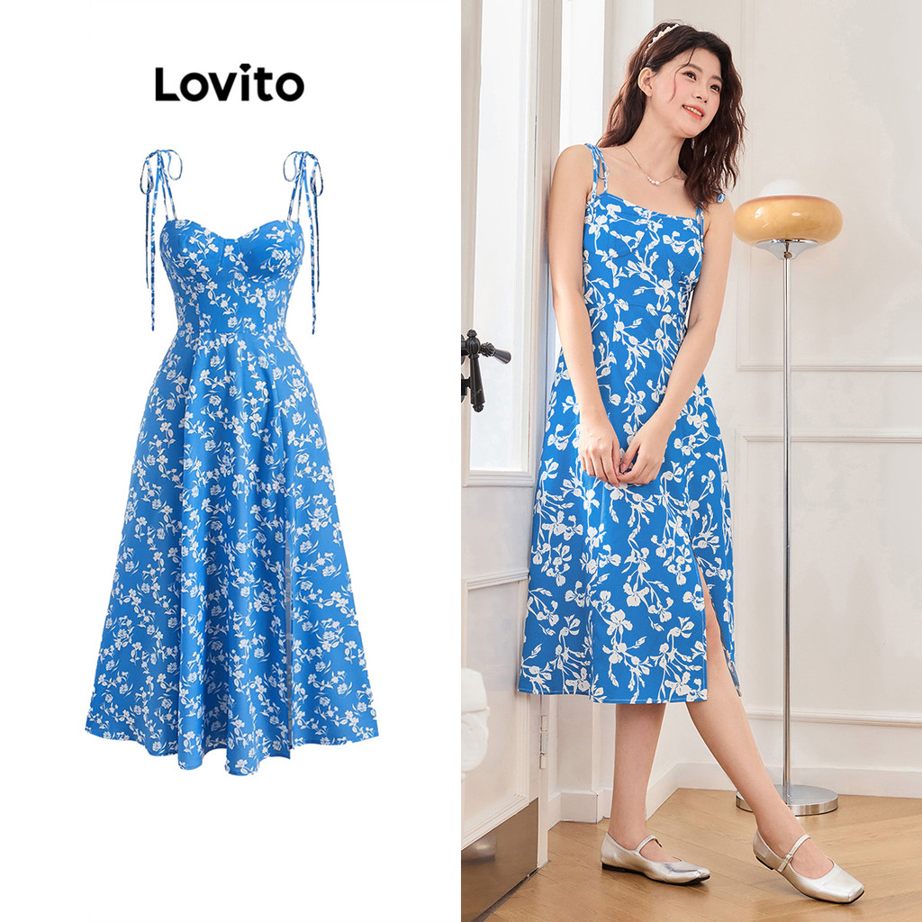 Lovito Váy hoa buộc phía trước lãng mạn cho nữ L106AD178