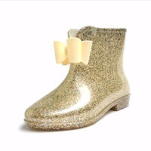 Mid-Calf Rain Boots Short Tube Rubber Shoes Water Shoes Bowknot Ladies Rain Shoes Overshoes Non-Slip