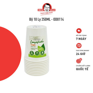 Bộ 10 cái ly bã mía 250ml tự phân huỷ uncle bills od0114