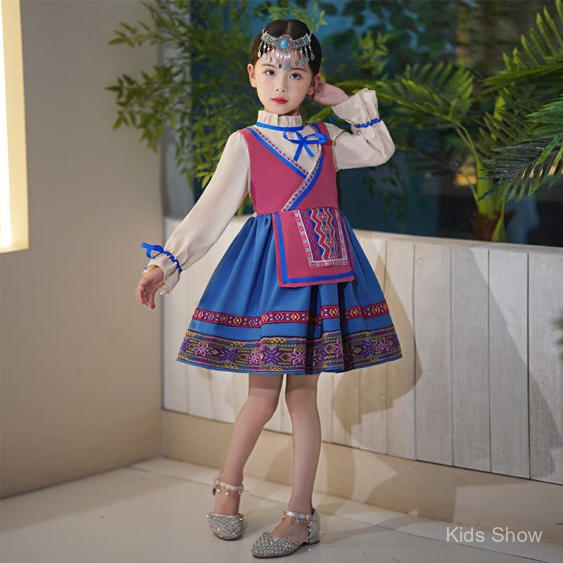 Buwan ng wika trang phục cho bé gái Trẻ em Bé gái Mùa hè Truyền thống Dân tộc Đầm công chúa Bộ váy t