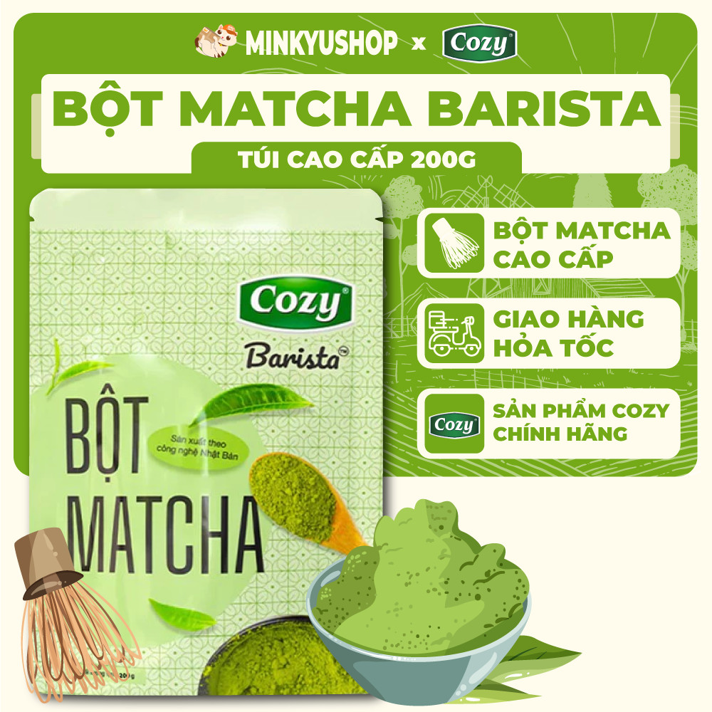   Cao Cấp  Bột Matcha Cozy Barista 200g Bột Trà Xanh Matcha Pha Chế Trà Sữa Đá Xay Chuẩn Vị Nhật Bản 