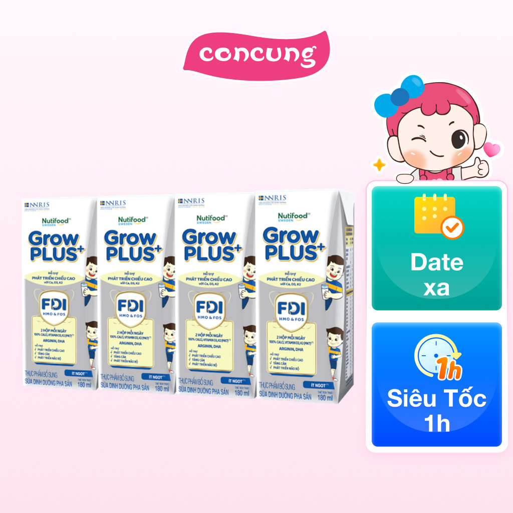 Thực phẩm bổ sung sữa dinh dưỡng pha sẵn GrowPLUS+ (Bạc), 4x180ml (trên 1 tuổi)