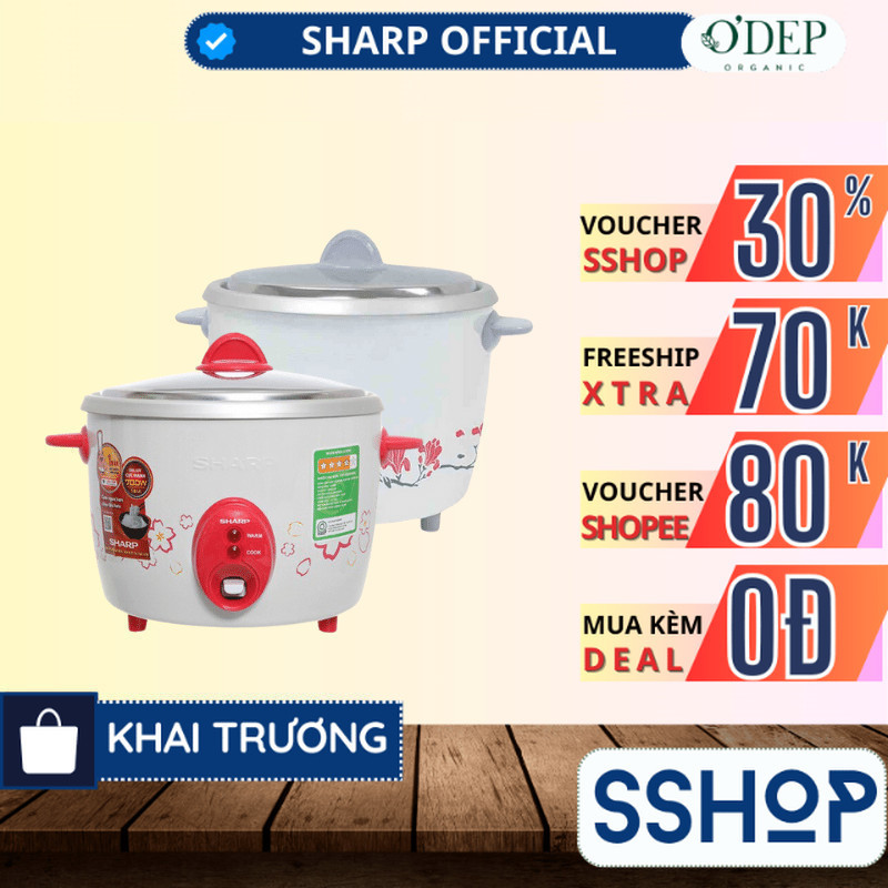 Nồi cơm điện mini Sharp nắp rời Chính hãng 0.6 Lít, Sản xuất Thái Lan KSH-D06V - Không chống dính - SSHOP SSO