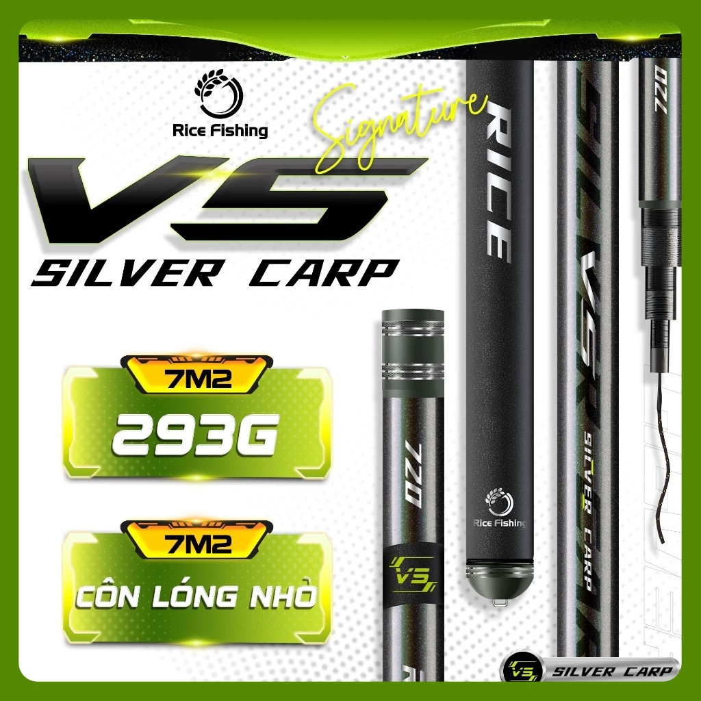 Cần câu đài V5 SILVER CARP RiceFishing carbon chất lượng côn lóng nhỏ chuyên câu cá chép cá mè CC-34