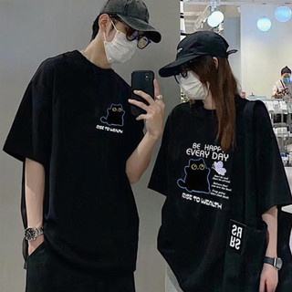 Premium Cotton Cặp đôi Áo phông áo vớ vẩn artist Rộng Nam Nữ Unisex mèo Tay Lỡ In Siêu Dễ Thương không giống nhau Áo Đôi