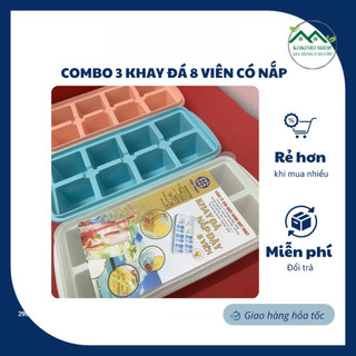  Combo 3 Khay đá 8 viên có nắp  6932  Việt Nhật nhựa dẻo vỉ đá khay trữ đồ ăn dặm cho bé làm thạch 