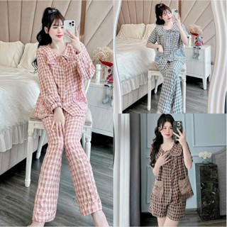  Bộ Đồ Ngủ Nữ JUSOKA Pijama Kẻ Caro Cổ Sen Túi Nơ Chất Đũi Nhung Mềm Cao Cấp Đẹp Cho Nữ DU15 