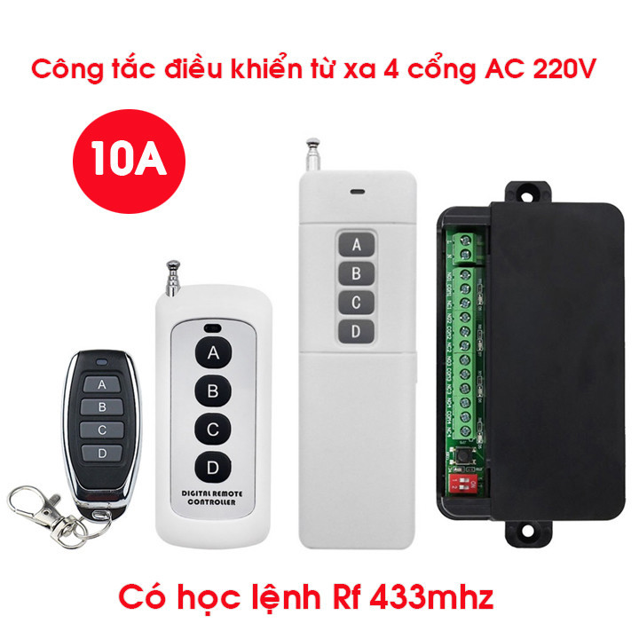 Bộ mạch công tắc điều khiển từ xa Rf 433MHZ 220v 4 cổng 100m 150m 1000m, công tắc điều khiển từ xa 2
