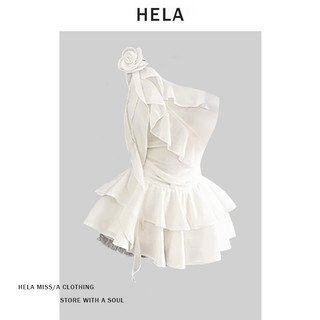 Đầm hela chéo vai gắn hoa vải voan tua rua hot trend dáng váy ngắn xếp tầng xếp li nhẹ tạo phồng màu trắng trẻ trung