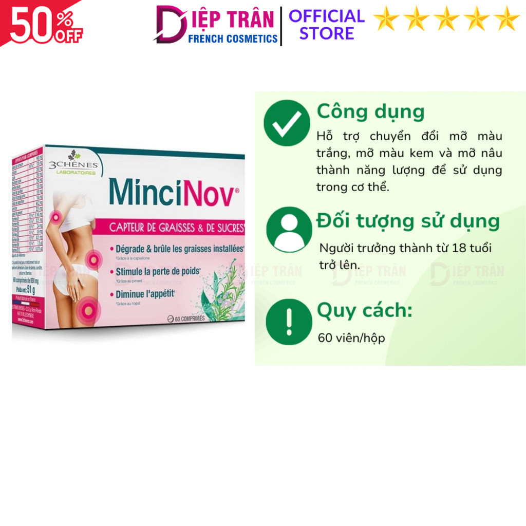 Viên uống Giảm cân đốt mỡ thừa MinciNov Hộp 60v hiệu quả an toàn, cao thon gọn body - SKU84