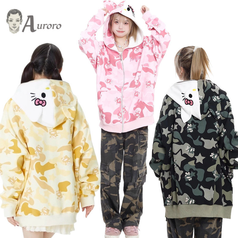 Hello Kitty Full In Dây Kéo Áo Khoác Nữ Dễ Thương Rời Áo Khoác Nữ Thường Ngày Phong Cách Hàn Quốc Áo