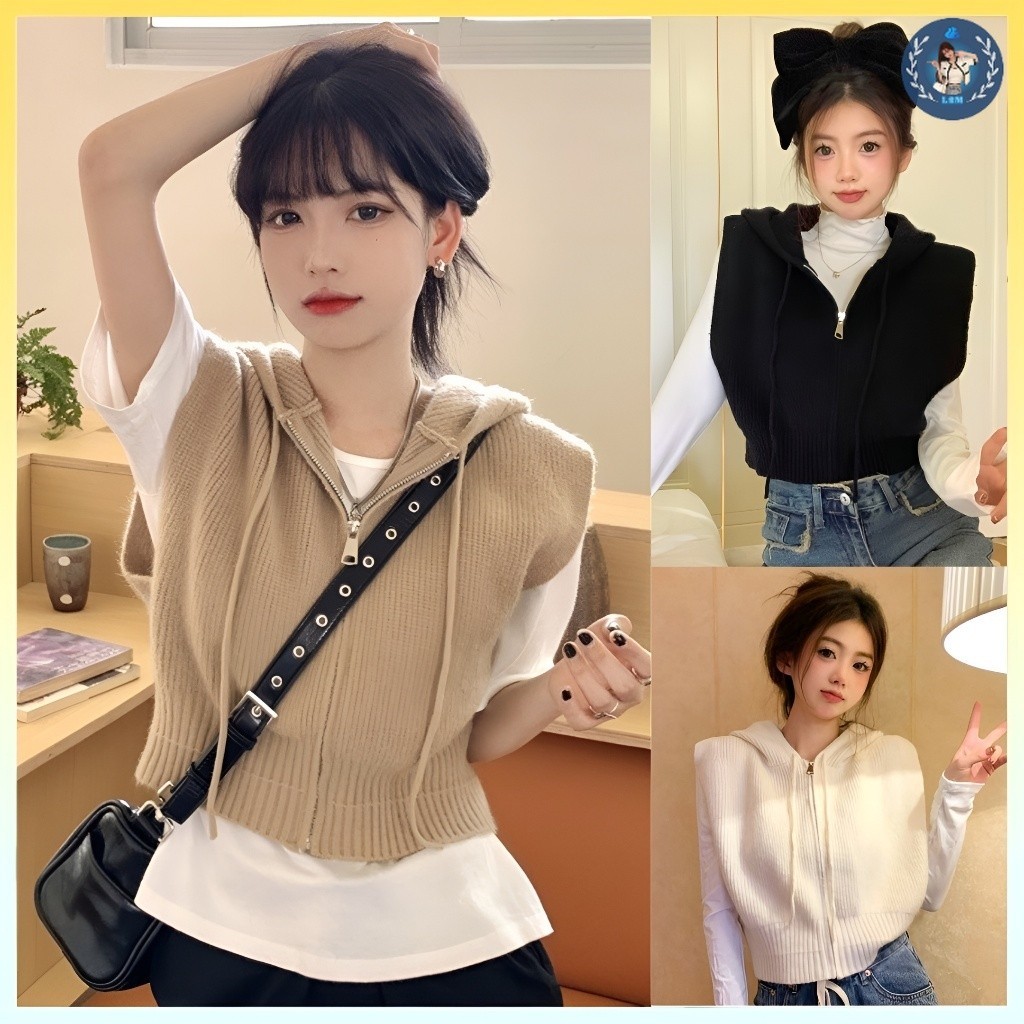 💥[A232] Áo KHOÁC len nữ Montoghi KIỂU GILE PHỐI NÓN có dây kéo hàng Quảng Châu mặc nhiều kiểu - L2M