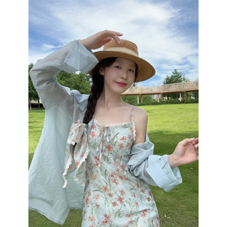 Phong Cách Pháp ~ Tea Break Ngọt Cay Hoa Không Tay Sling Ren Đầm Bé Gái Thường Ngày / Kỳ Nghỉ Váy Dài Có Khăn Trùm Đầu!