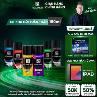[MÙI HƯƠNG MỚI] Xịt khử mùi toàn thân ngăn mồ hôi và mùi cơ thể Romano 150ml - 6 mùi có sẵn