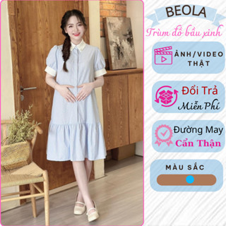  Đầm Bầu Váy Bầu Công Sở Thiết Kế Cổ Sơ Mi Kẻ Sọc Xanh Cao Cấp Dài Qua Gối Chất Vải Mát Cho Mùa Hè đổi trả miễn phí 